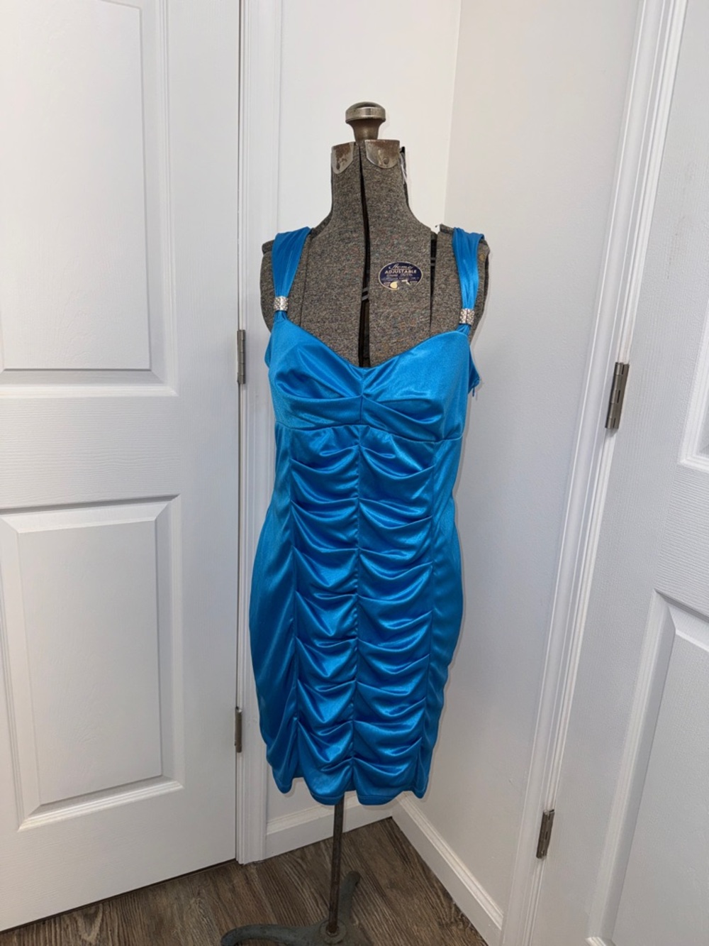 Turquoise Blue Ruched Satin Mini Dress - Women